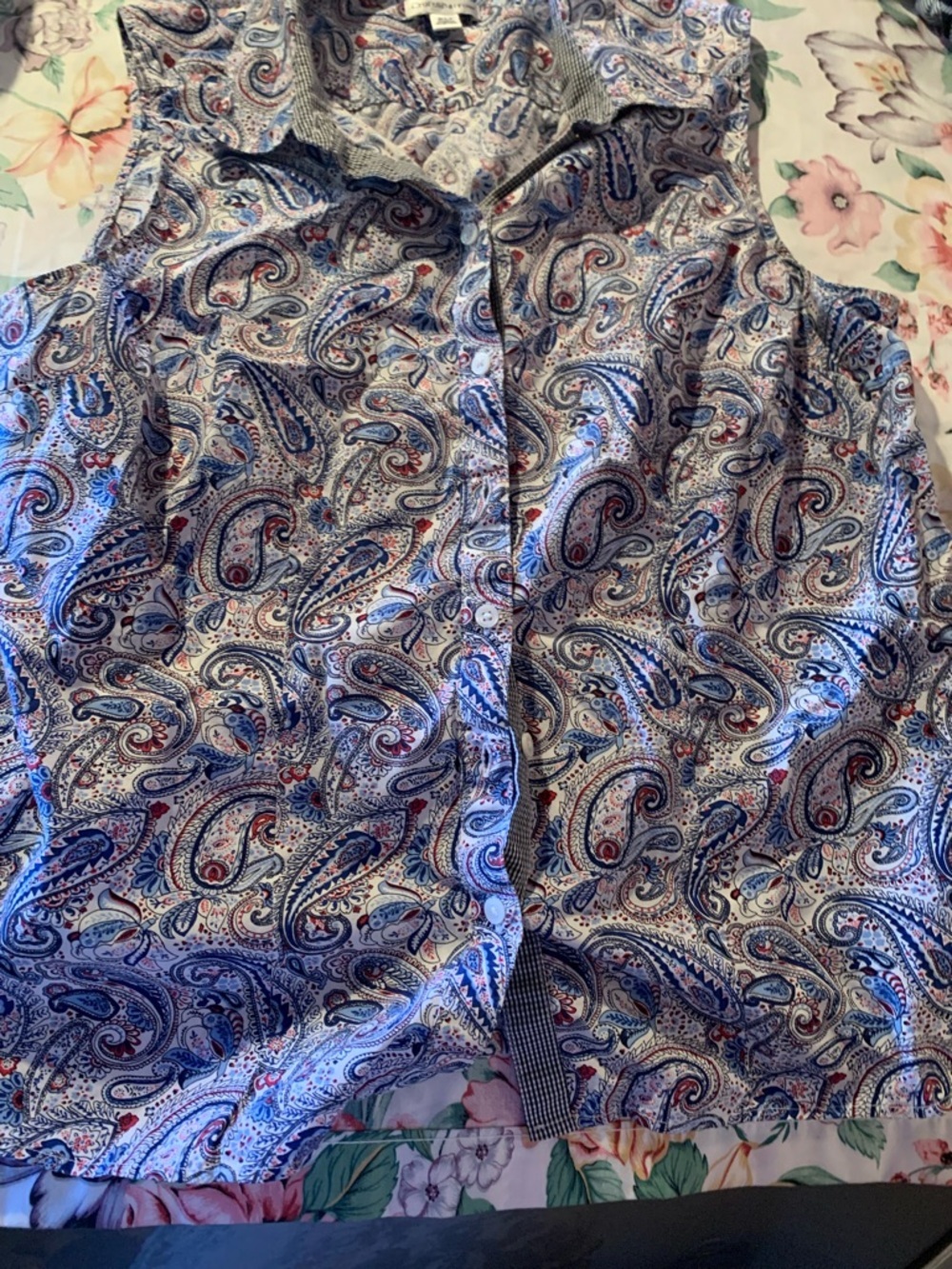 croft & barrow Paisley Button-Front Blouse in Blue and Red Size XLarge Petite